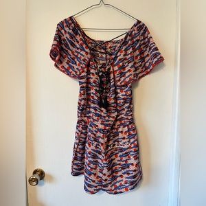 Colourful tribal patterned lace back romper